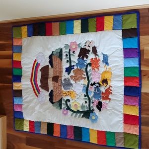 NWT Exquisite Handmade,Noah's Ark Baby Quilt,40x48, Phillipines VlgWomen,1ofKind